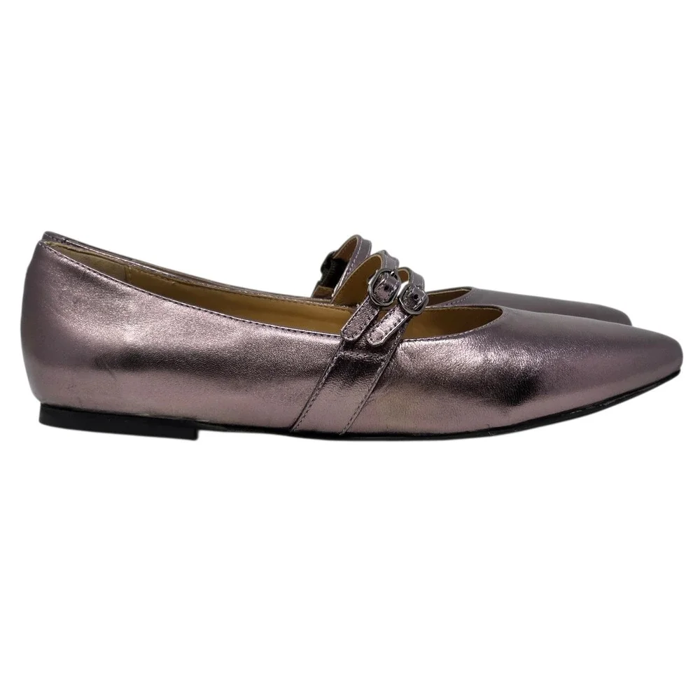 Trotters Emerald Pointed Toe Mary Jane Flats Pewter Metallic Leather 10 NIB $150
